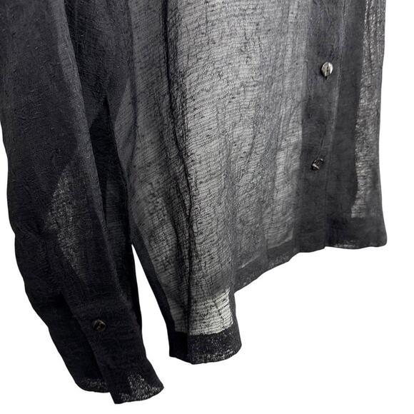 Chicos Design Womens Collared Solid Black Sheer Button Up Shirt Blouse Top 0/ S - Picture 2 of 16